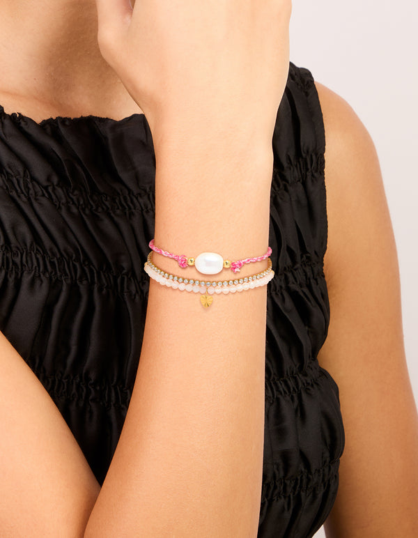 Waterproof Gold Plated Stainless Steel Freshwater Pearl & Tennis Bracelets 3-Pack