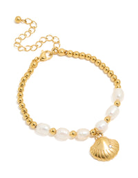 Waterproof Gold Plated Stainless Steel Freshwater Pearl & Shell Ball Bracelet - link has visual effect only