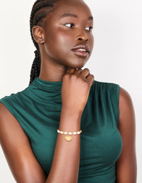 Waterproof Gold Plated Stainless Steel Freshwater Pearl & Shell Ball Bracelet - link has visual effect only