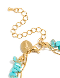 Waterproof Gold Plated Stainless Steel Coin  & Turquoise Semi Precious Stone Chip Bracelets 2-Pack - link has visual effect only
