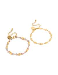 Waterproof Gold Plated Stainless Steel Pink Cord & Fish Bracelets 2-Pack - link has visual effect only