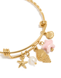 Waterproof Gold Plated Stainless Steel Adjustable Starfish Charm Bangle - link has visual effect only