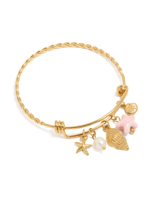 Waterproof Gold Plated Stainless Steel Adjustable Starfish Charm Bangle