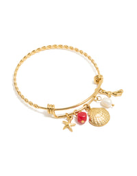 Waterproof Gold Plated Stainless Steel Shell & Freshwater Pearl Charm Bangle - link has visual effect only
