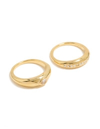 Waterproof Gold Plated Stainless Steel Bezel Cubic Zirconia Rings 2-Pack - link has visual effect only