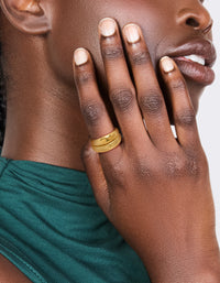 Waterproof Gold Plated Stainless Steel Plain & Ribbed Rings 2-Pack - link has visual effect only
