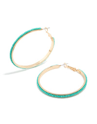 Gold Aqua Beaded Large Thin Hoop Earrings - link has visual effect only