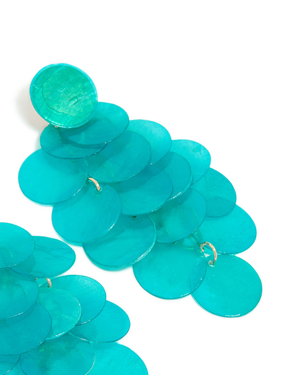 Crafted with aqua blue shell effect drop earrings featuring ocean-inspired statement turquoise post detail view