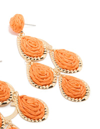 Highlighting orange paper teardrop earrings with coral statement elements and gold trim post detail view - link has visual effect only