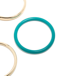 Crafted from acrylic, this gold, brown and blue 4-pack bangle set close up view - link has visual effect only