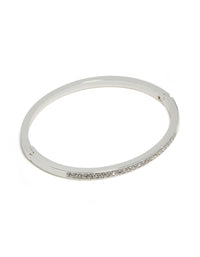 Elegant silver plated bezel diamante tennis bracelet in white front view - link has visual effect only