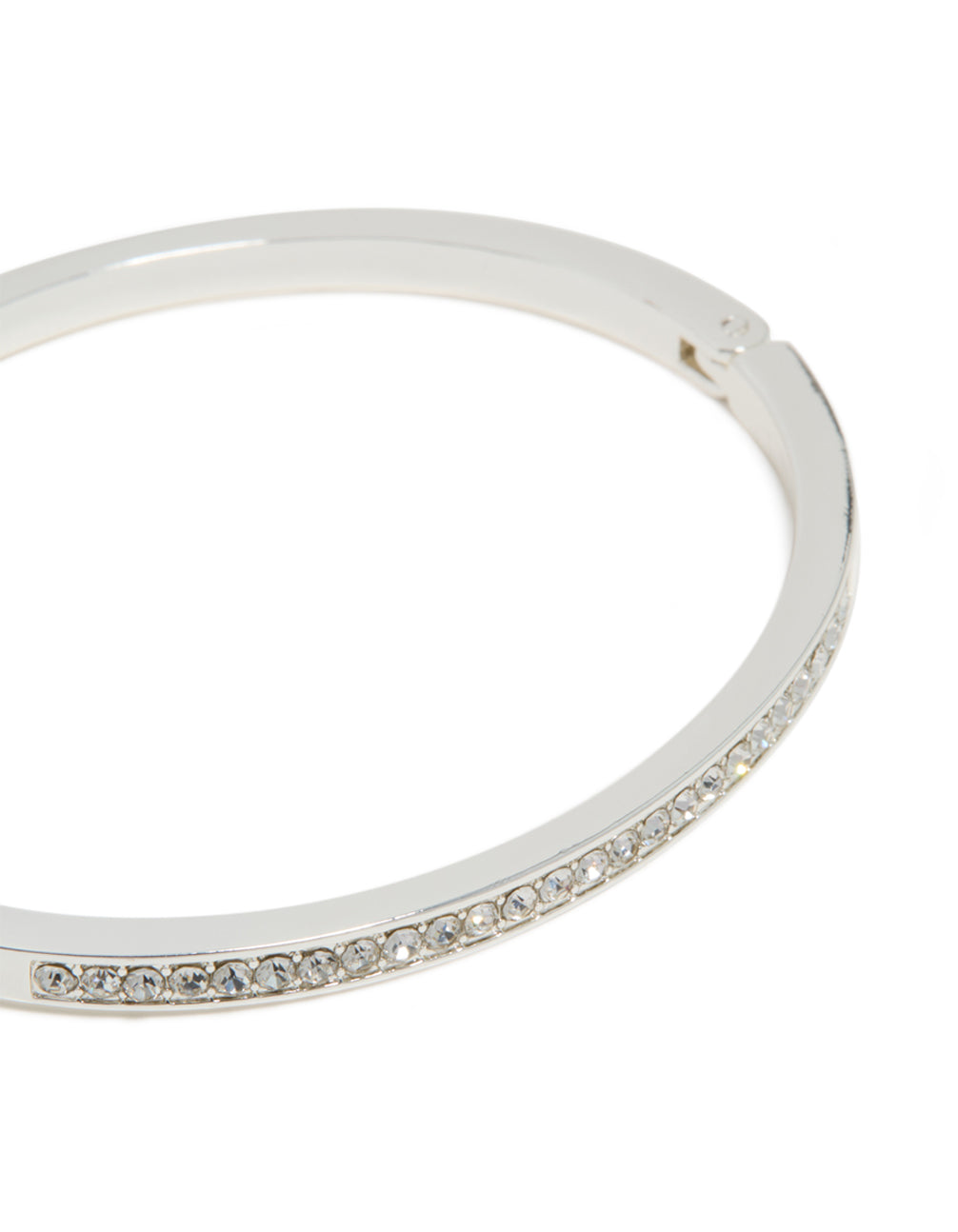 Featuring a silver plated bezel diamante tennis bracelet with close up view