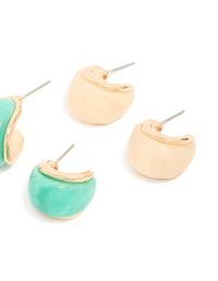 Designed with light pink and blue enamel bubble hoop earrings in a 3-pack crafted from gold finish post detail view - link has visual effect only