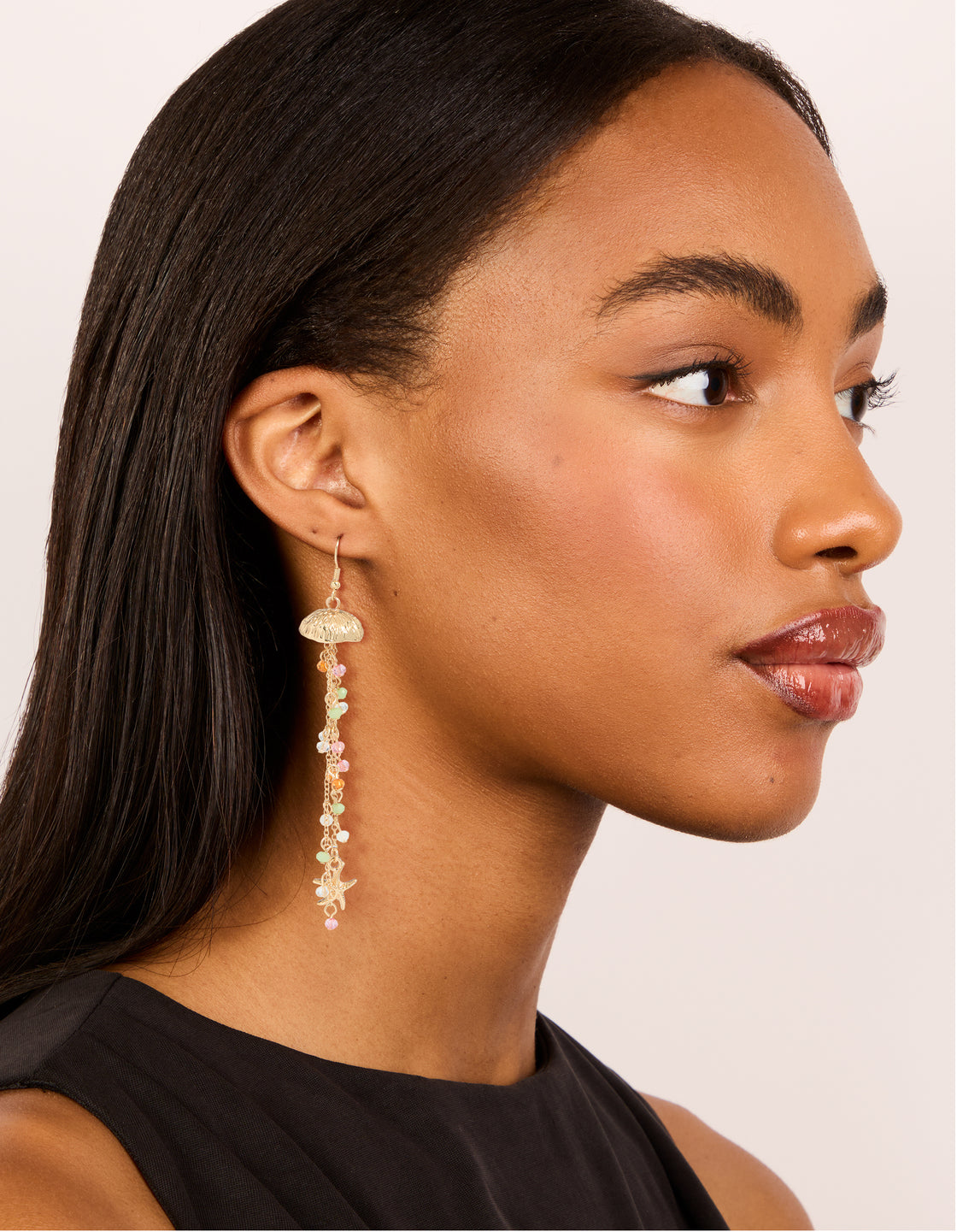 Gold Jellyfish Beaded Fish Hook Earrings