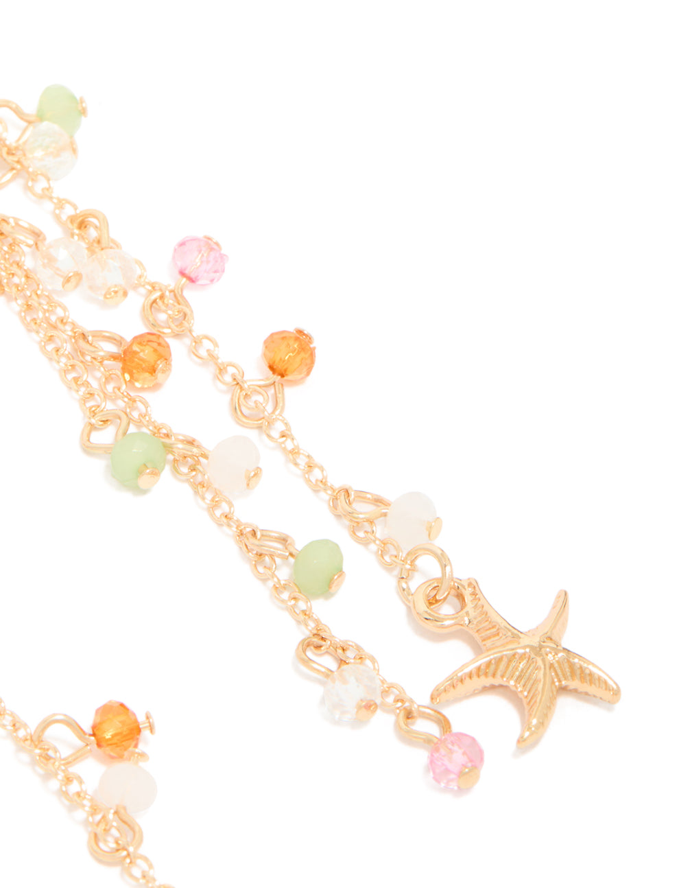 Elegantly designed gold jellyfish beaded fish hook earrings with ocean charms featuring tassel, beads elements in pink, pale green, and orange post detail view