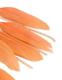 Featuring statement drop earrings with coral feathers and gold chain detailing in post detail view - link has visual effect only