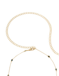 Elegant gold plated multicoloured semi precious stones beaded waist chain displaying embellished pattern and waisted shape detail view - link has visual effect only