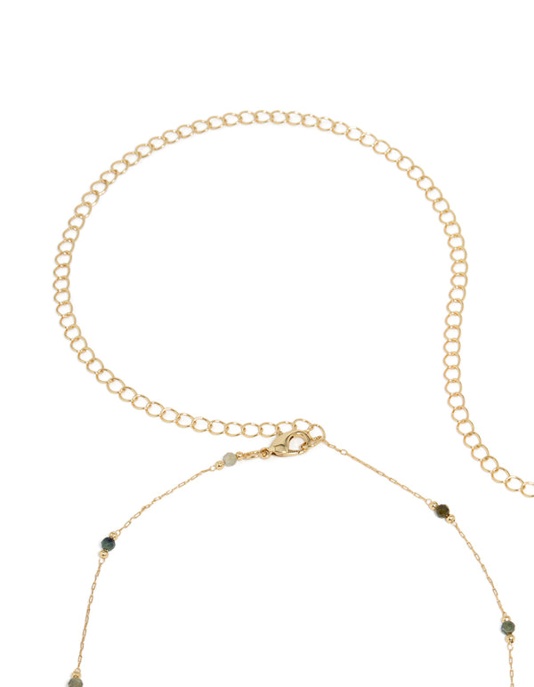 Elegant gold plated multicoloured semi precious stones beaded waist chain displaying embellished pattern and waisted shape detail view