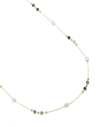 Gold Plated  Multicoloured Semi Precious Stone & Pearl Waist Chain - link has visual effect only