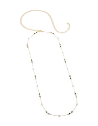 Gold Plated  Multicoloured Semi Precious Stone & Pearl Waist Chain - link has visual effect only