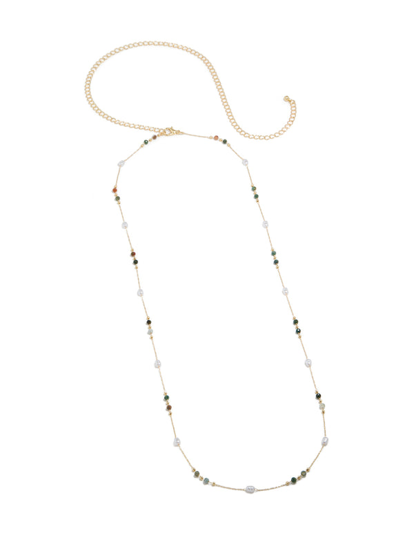 Gold Plated  Multicoloured Semi Precious Stone & Pearl Waist Chain
