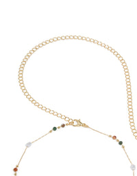 Gold Plated  Multicoloured Semi Precious Stone & Pearl Waist Chain - link has visual effect only