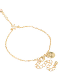 Designed with gold plated pink cubic zirconia teardrop hand chain bracelet in statement style closure detail view - link has visual effect only