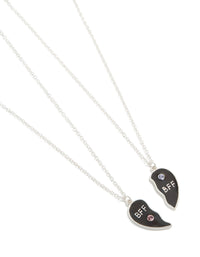 Discover kids mood diamante BFF heart necklaces in a 2-pack featuring script detailing, crafted from plated material, in close up view - link has visual effect only