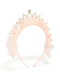 Showcase kids pink ballerina tutu frill tiara headband with pearl in mixed metals front view - link has visual effect only