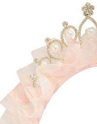 Showcasing kids pink ballerina tutu frill tiara headband with pearl in mixed metals detail view - link has visual effect only