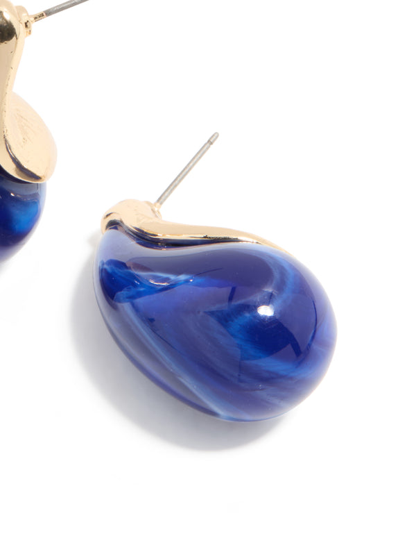 Gold Lovely Blue Pear Drop Earrings