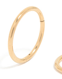 Featuring gold plated surgical steel 10 mm thick sleeper hoop earrings close up view - link has visual effect only