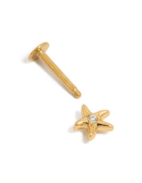Crafted from gold plated surgical steel, this cubic zirconia starfish single flat back stud features ocean-inspired design with crystal details post detail view - link has visual effect only