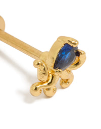 Crafted with gold plated surgical steel, this blue cubic zirconia octopus single flat back stud earring showcases intricate ocean theme close up view - link has visual effect only