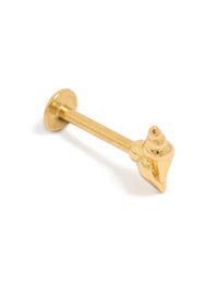 Showcasing a gold plated surgical steel miter shell single flat back stud with ocean inspired design in gold front view - link has visual effect only