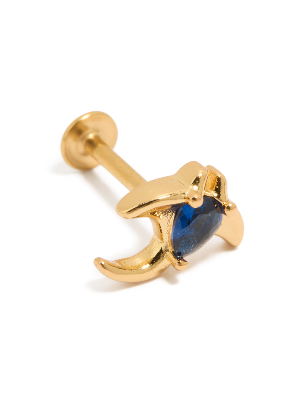 Gold plated surgical steel stingray single flat back stud featuring cubic zirconia in navy and ocean animal design front view