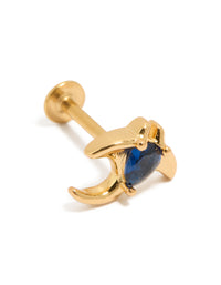 Gold plated surgical steel stingray single flat back stud featuring cubic zirconia in navy and ocean animal design front view - link has visual effect only
