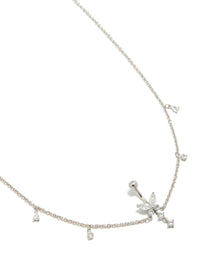 Surgical Steel Cubic Zirconia Butterfly Chain Belly Bar with charm featuring silver and clear tones detail view - link has visual effect only