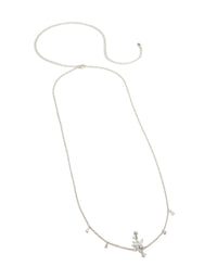 Crafted from Surgical Steel this Cubic Zirconia Butterfly Chain Belly Bar with charm in silver and clear belly view - link has visual effect only