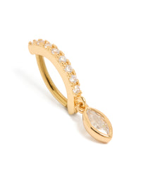 Showcasing a bar charm with cubic zirconia in surgical steel crafted from gold plated material front view - link has visual effect only