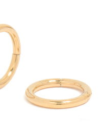 Featuring gold plated titanium 6MM thick sleeper earrings with hoop closure and chunky design post detail view - link has visual effect only