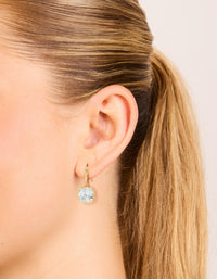 Gold Plated Square Cubic Zirconia Hook Earrings - link has visual effect only