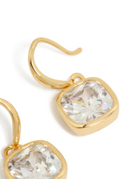 Gold Plated Square Cubic Zirconia Hook Earrings - link has visual effect only