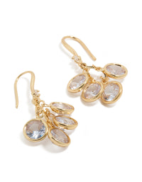 Featuring gold plated cubic zirconia cluster drop hook earrings with charm accents front view - link has visual effect only