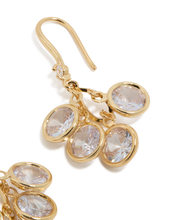 Highlighting gold plated cubic zirconia cluster drop hook earrings with charm elements post detail view