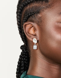 Silver & Gunmetal Plated Cubic Zirconia Square Drop Earrings - link has visual effect only