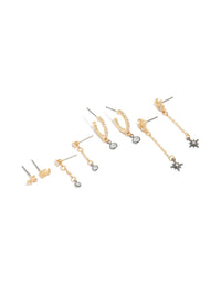 Mixed Metal Plated Cubic Zirconia Cluster Chain & Stud Earrings 4-Pack - link has visual effect only
