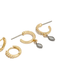 Mixed Metal Plated Cubic Zirconia Bezel Stud & Huggie Earrings 3-Pack - link has visual effect only