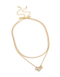Stunning gold plated cubic zirconia tennis and droplets layered necklace featuring balls front view - link has visual effect only