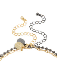 Shop mixed metal plated cubic zirconia teardrop and cluster layered necklace designed with balls and crystal in gold clasp detail view - link has visual effect only